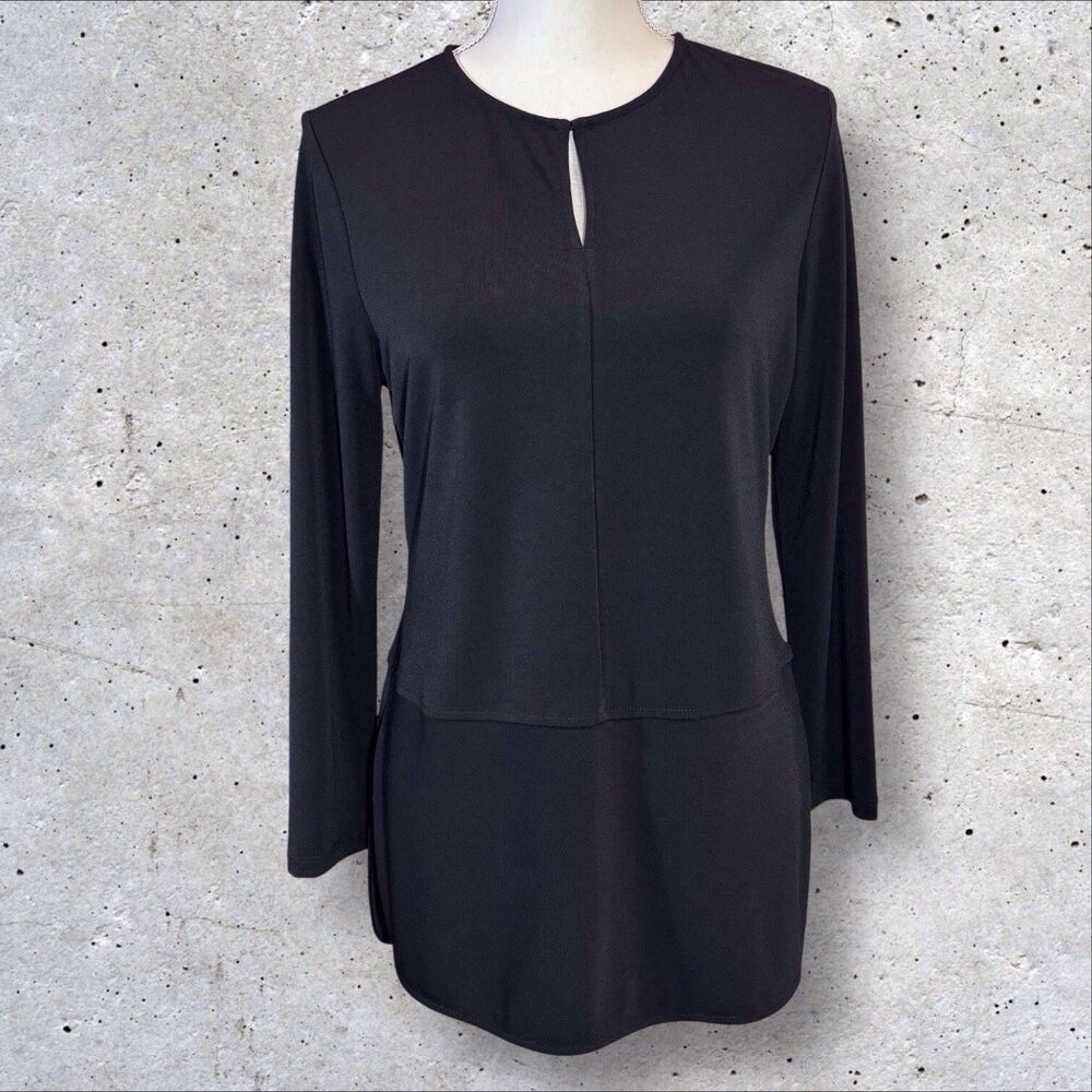 Lauren Ralph Lauren Tunic Top Womens PM Petite Medium Black Minimalist Office